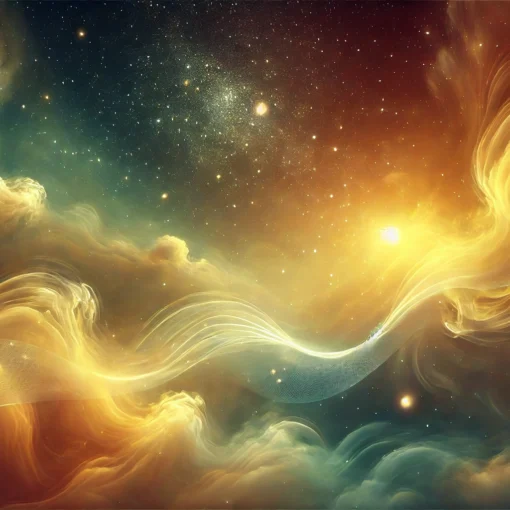 A serene cosmic scene featuring soft swirling nebulae and gentle light waves for trusting the universe for healing